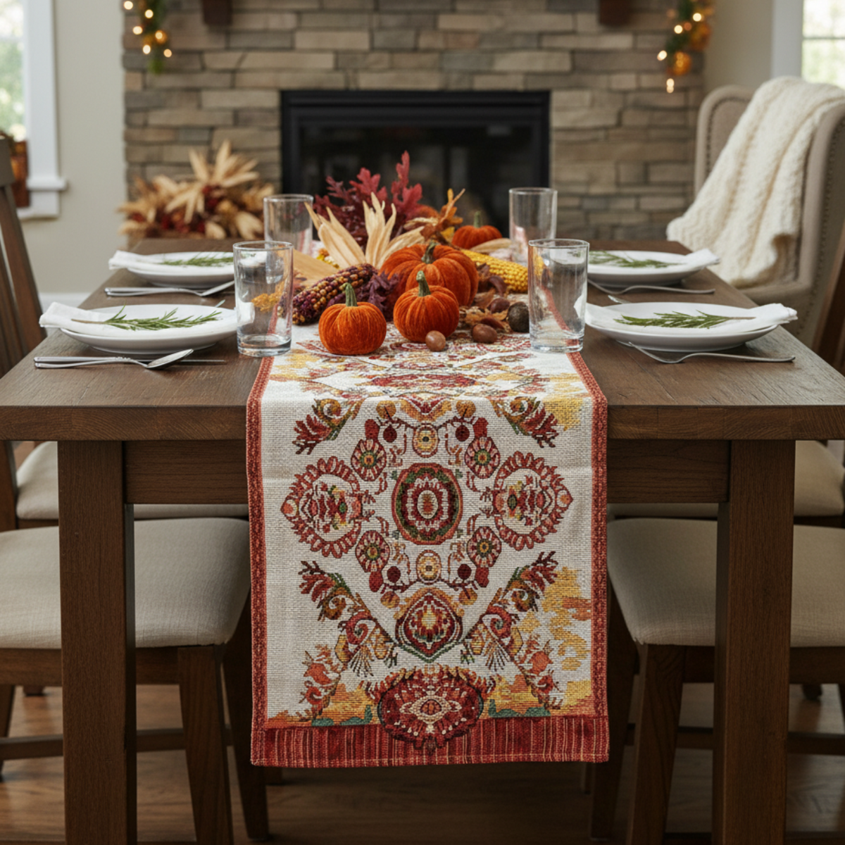 Elegant Burgundy Ornate Paisley Woven Tapestry Table Runner – view 4