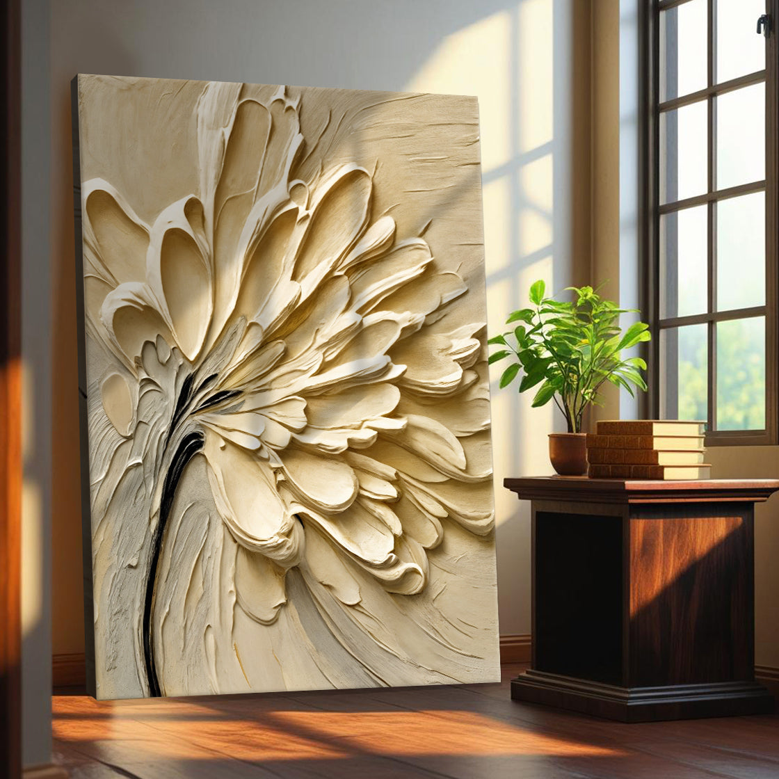 Flower Splatter abstract floral canvas wall art in a bright, creative living room