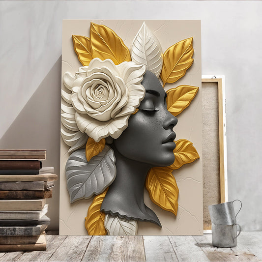 Floral Majesty canvas wall art III above a dining sideboard with fresh flowers