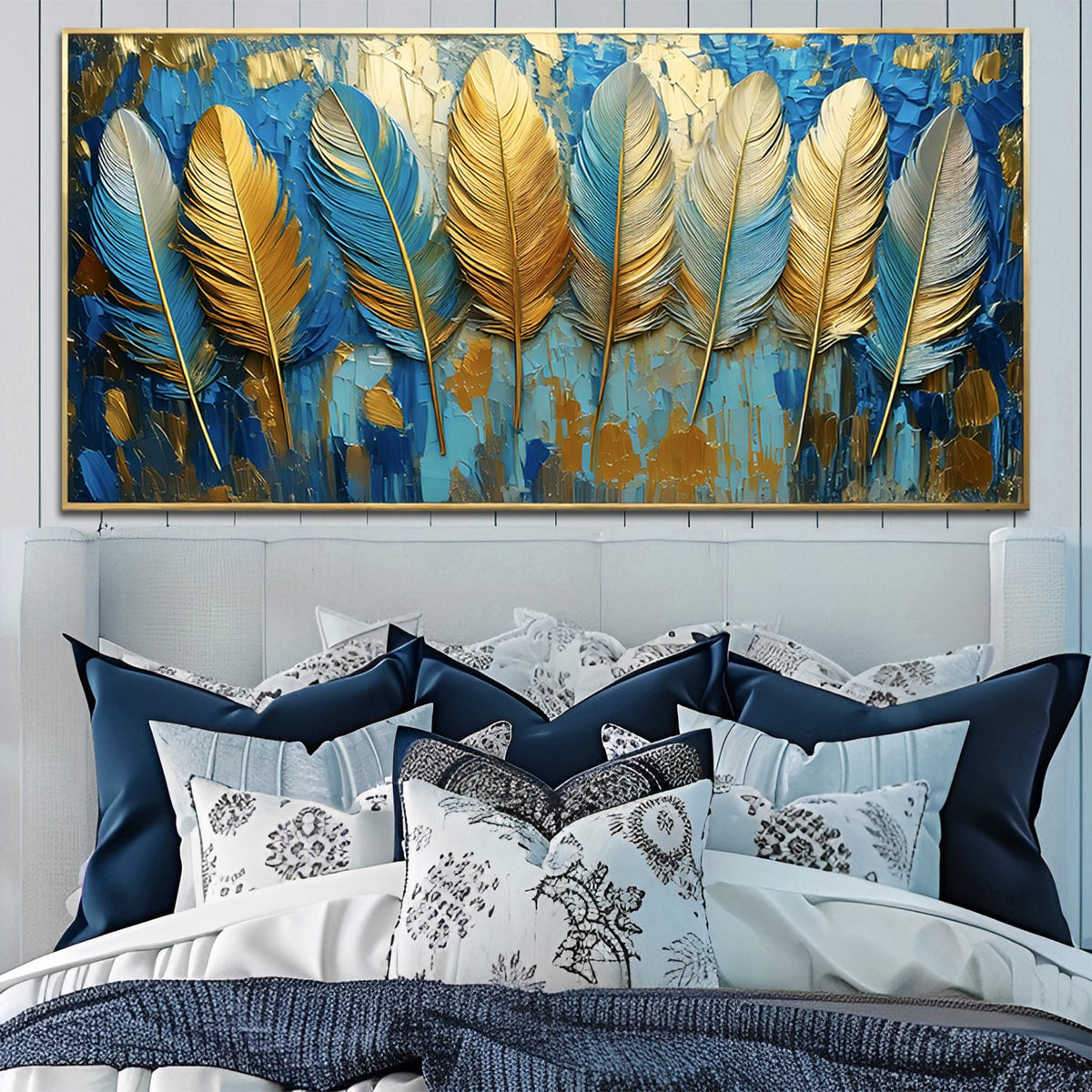 Confetti Sky wide abstract canvas wall art above a bed in a cheerful kids' room