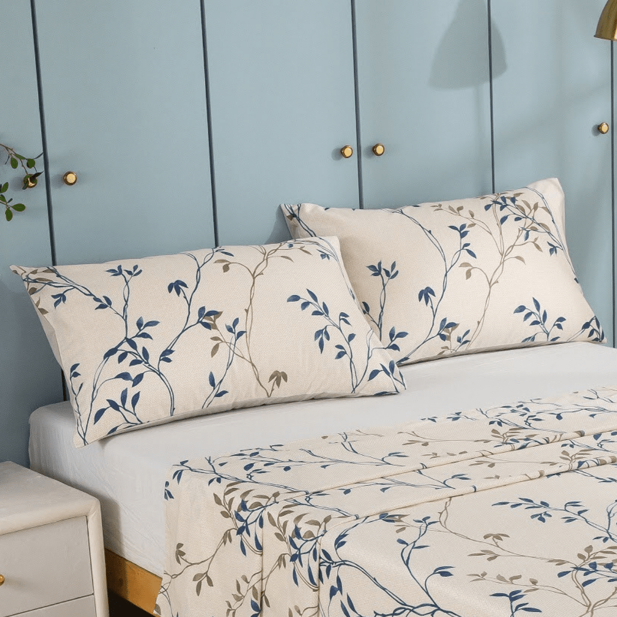 Elegant Leaf Vine Cream Beige Poplin Cotton Pillowcases, Set of 2 – view 2
