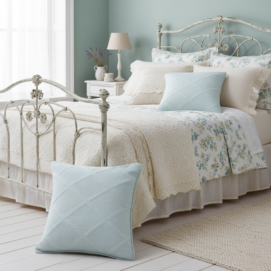 Seafoam Blue Diamond Matelasse Cotton Euro Sham and Cushion Covers – view 2