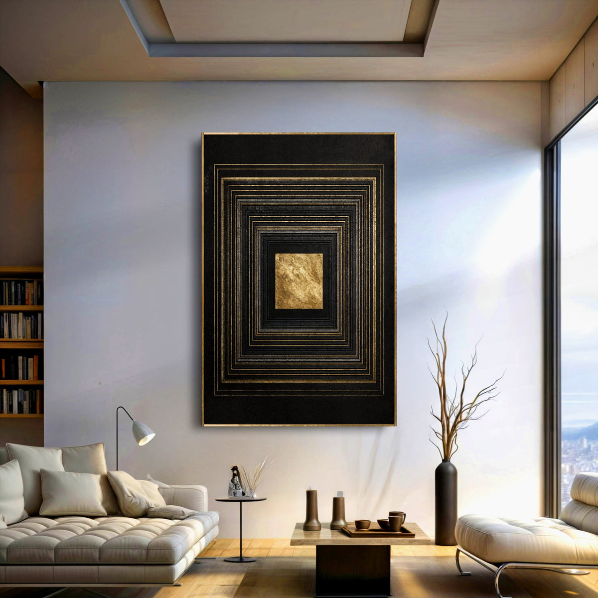 Black and Gold Core Abstract Canvas Wall Art, Gallery Wrapped – view 5