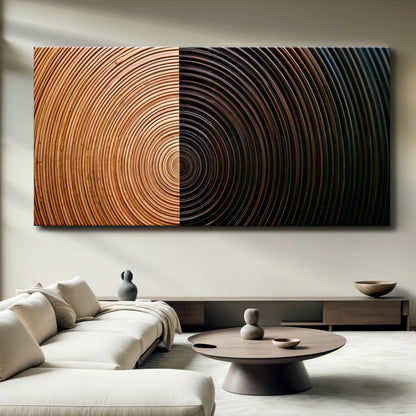 Wide modern abstract minimalist canvas wall art XI above a buffet in a dining room