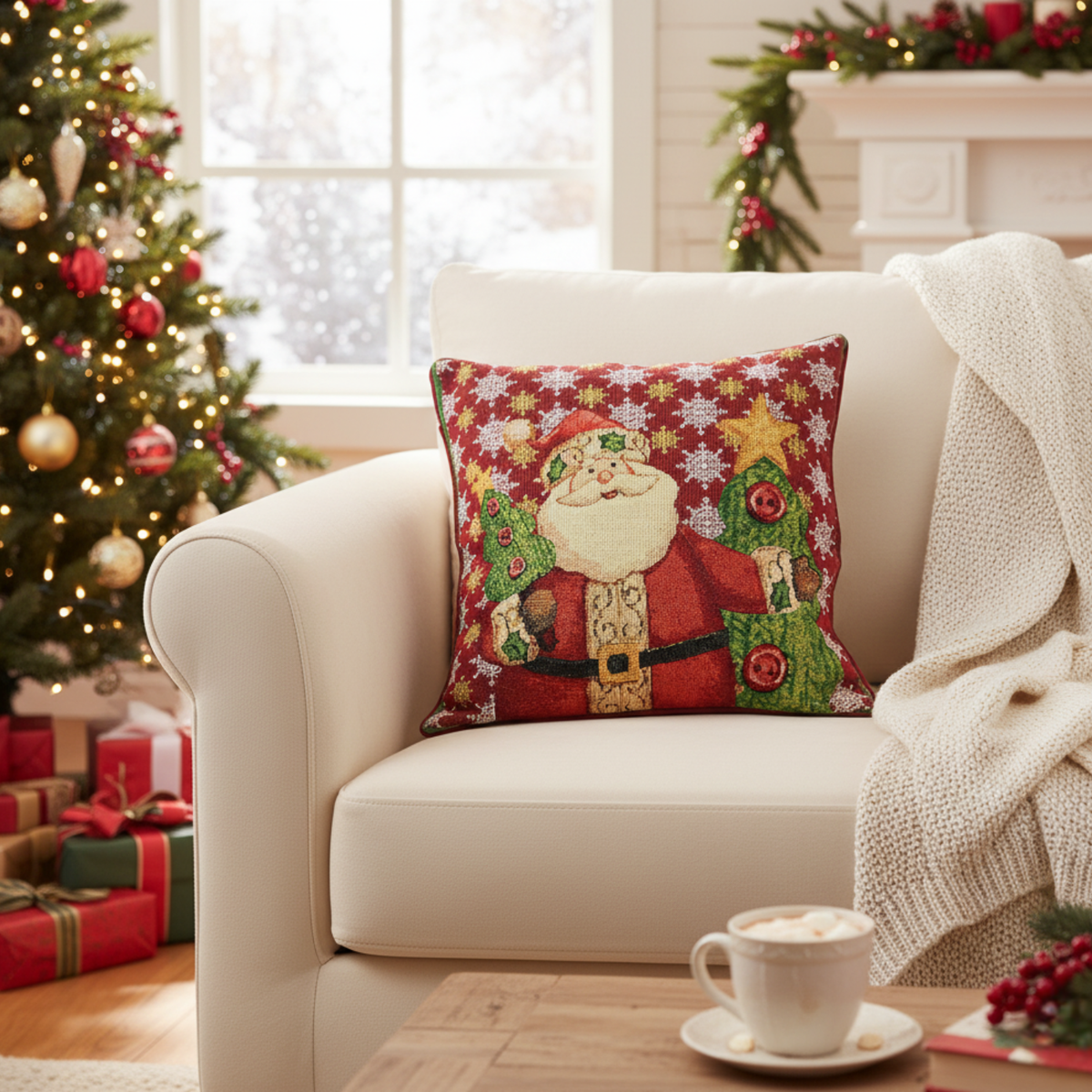 Santa Claus Is Coming to Town Christmas Throw Pillow Cover, 16 x 16 – view 2