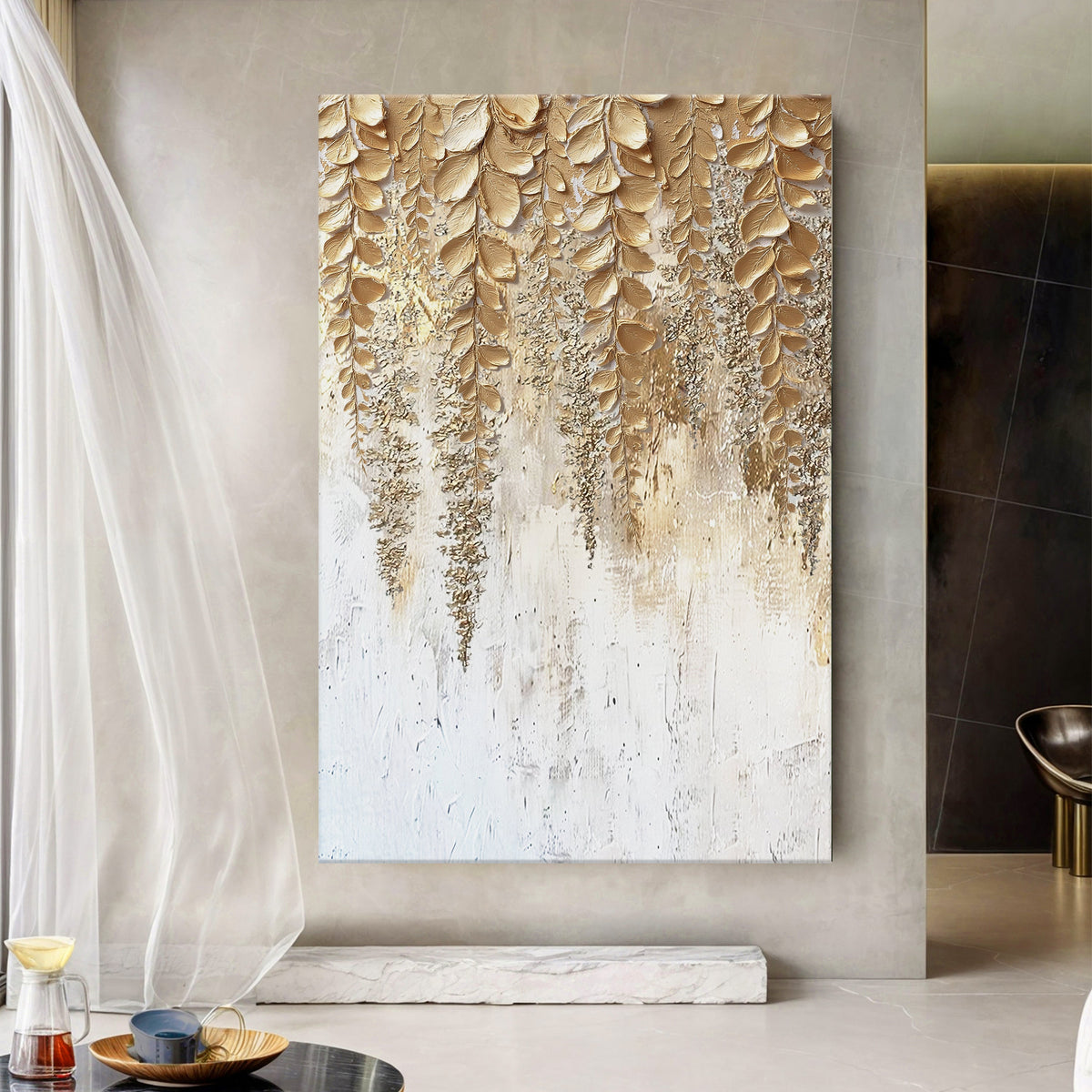 Golden Wisteria Floral Canvas Wall Art, Gallery Wrapped – view 3
