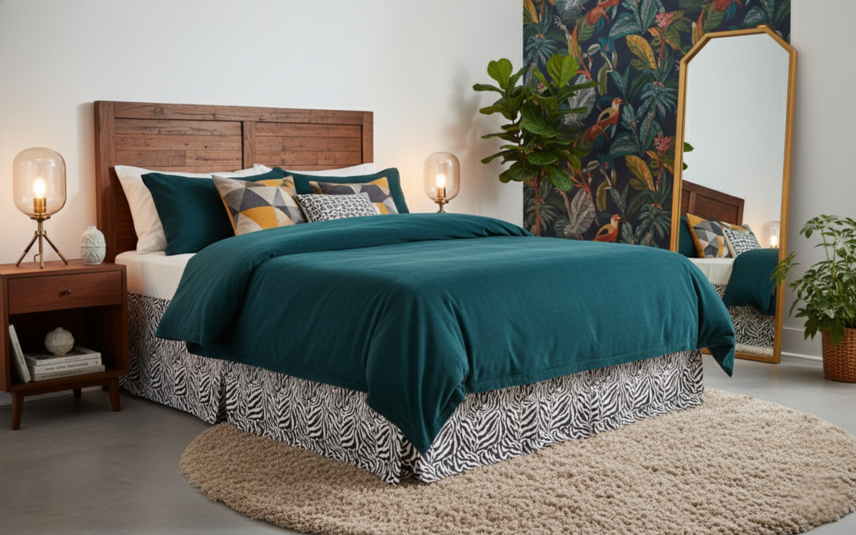 Winter Moon Zebra Print Bed Skirt with Gold Accents, 14-Inch Drop – view 3