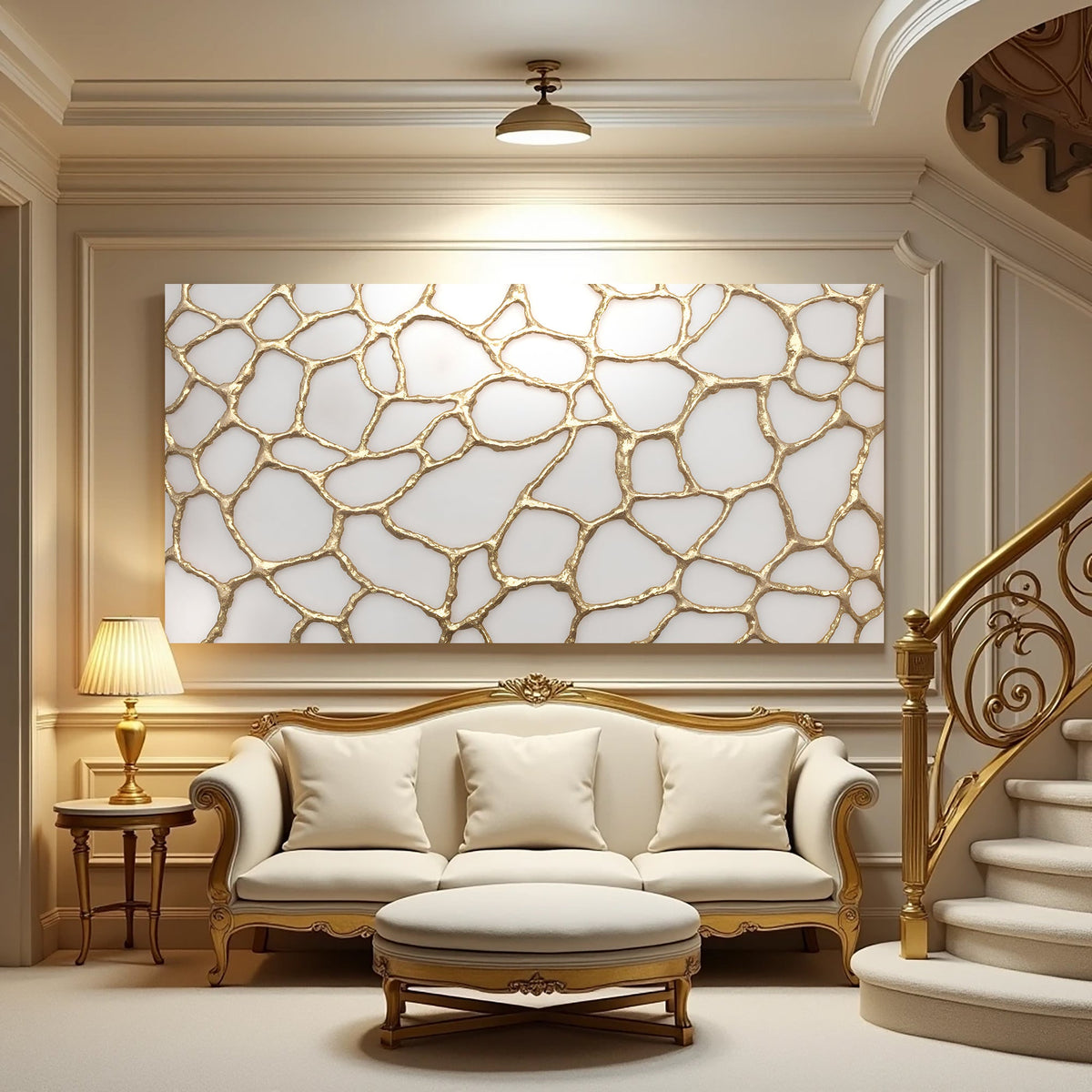 Golden Neurons Abstract Canvas Wall Art, Wide Gallery Wrapped – view 3