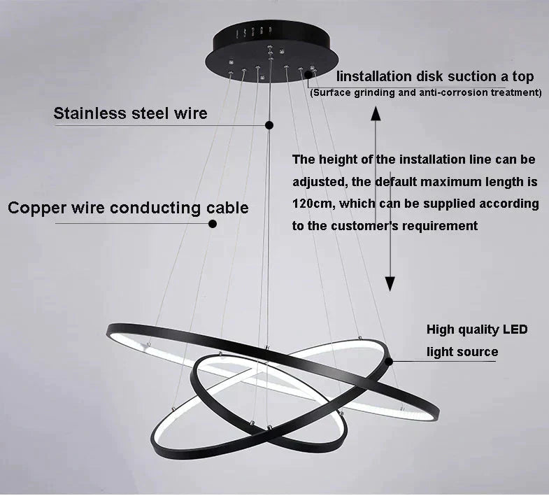 Unveiling Modern Cascading Ring LED Chandelier, Dimmable – view 12