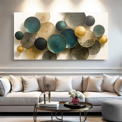 Wide lotus leaf abstract canvas wall art VIII in a calm, spa-like bathroom