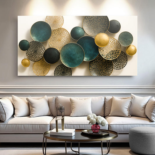 Wide lotus leaf abstract canvas wall art VIII in a calm, spa-like bathroom