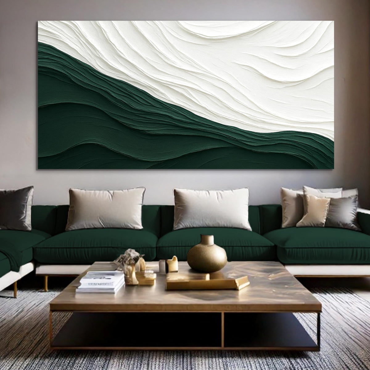 Wide modern abstract minimalist canvas wall art IX above a headboard in a modern bedroom