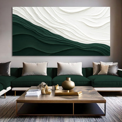 Wide modern abstract minimalist canvas wall art IX above a headboard in a modern bedroom