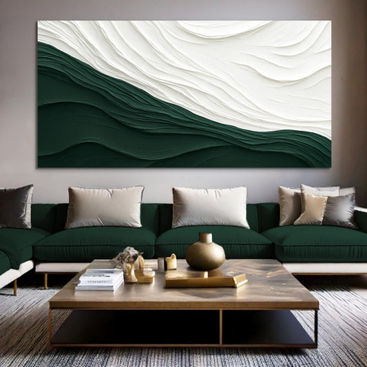 Wide modern abstract minimalist canvas wall art IX above a headboard in a modern bedroom