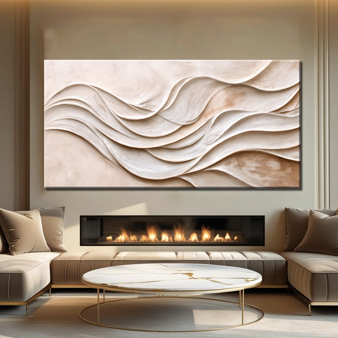 Wide modern abstract minimalist canvas wall art XIII above a sectional in a Japandi room
