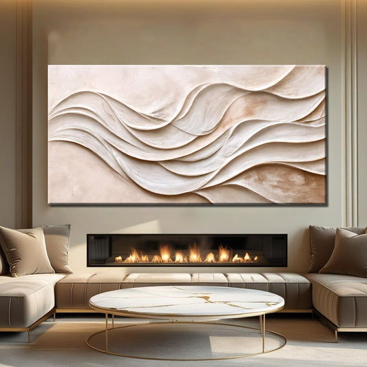 Wide modern abstract minimalist canvas wall art XIII above a sectional in a Japandi room