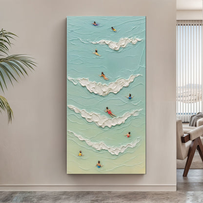 Beach Days XIX coastal canvas wall art over a freestanding tub in a serene bathroom