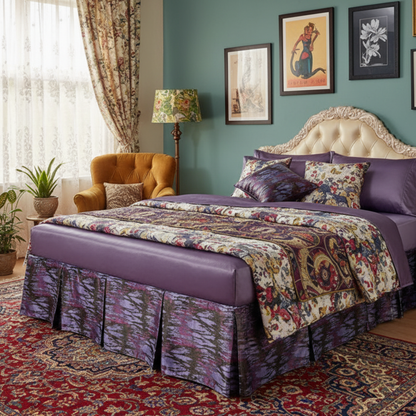 Abstract Mixed Purple Satin Tailored Platform Bed Skirt, 14" Drop – view 2
