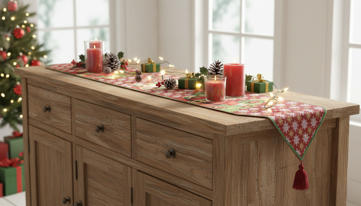 Santa Claus Is Coming to Town Cotton Blend Holiday Table Runner – view 4