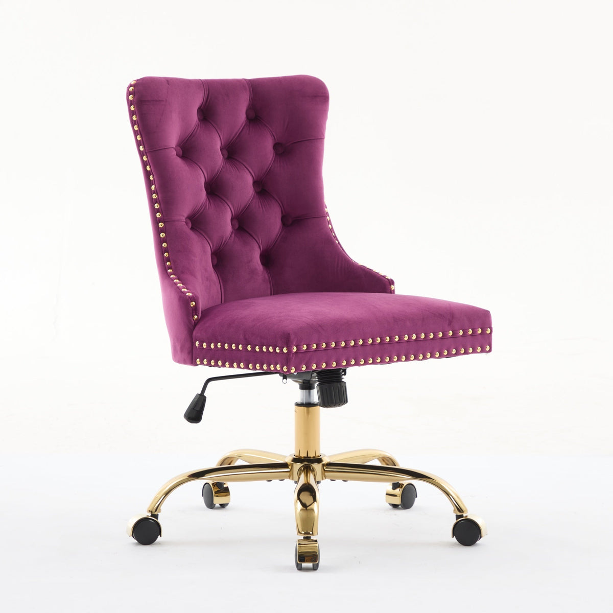 Purple Velvet Tufted Office Chair with Gold Accents and Nailhead Trim – view 3
