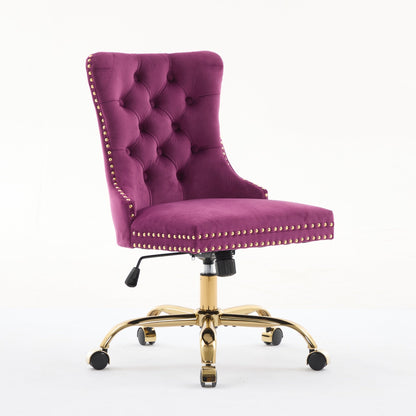Purple Velvet Tufted Office Chair with Gold Accents and Nailhead Trim – view 3