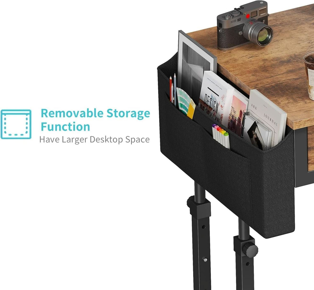 Rolling Height-Adjustable Computer Desk with Fabric Drawers – view 8