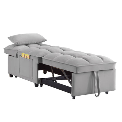 4-in-1 Convertible Gray Velvet Single Sofa Bed with Adjustable Backrest – view 11