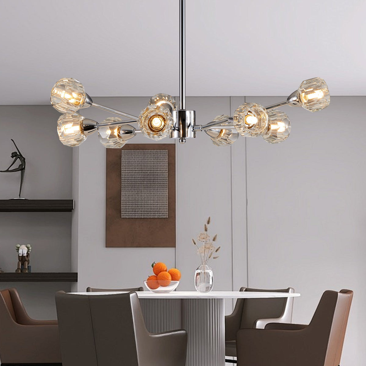 28" Modern Low-Profile Crystal Chandelier with 9 Lights, Chrome – view 2