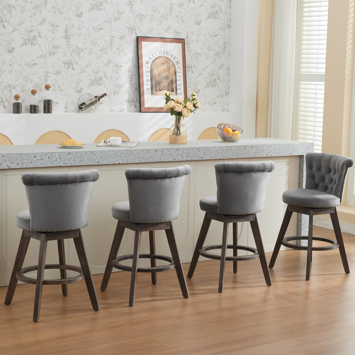 26" Gray Velvet Swivel Counter Height Bar Stools, Set of 2 – view 24