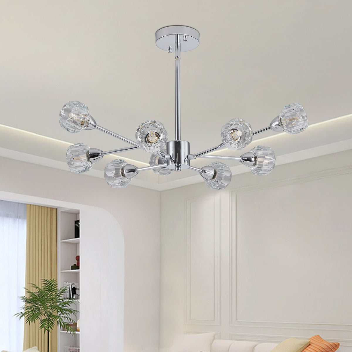 28" Modern Low-Profile Crystal Chandelier with 9 Lights, Chrome – view 5