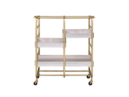 Vorrik Gold and White Washed Serving Cart with Removable Wooden Trays – view 5