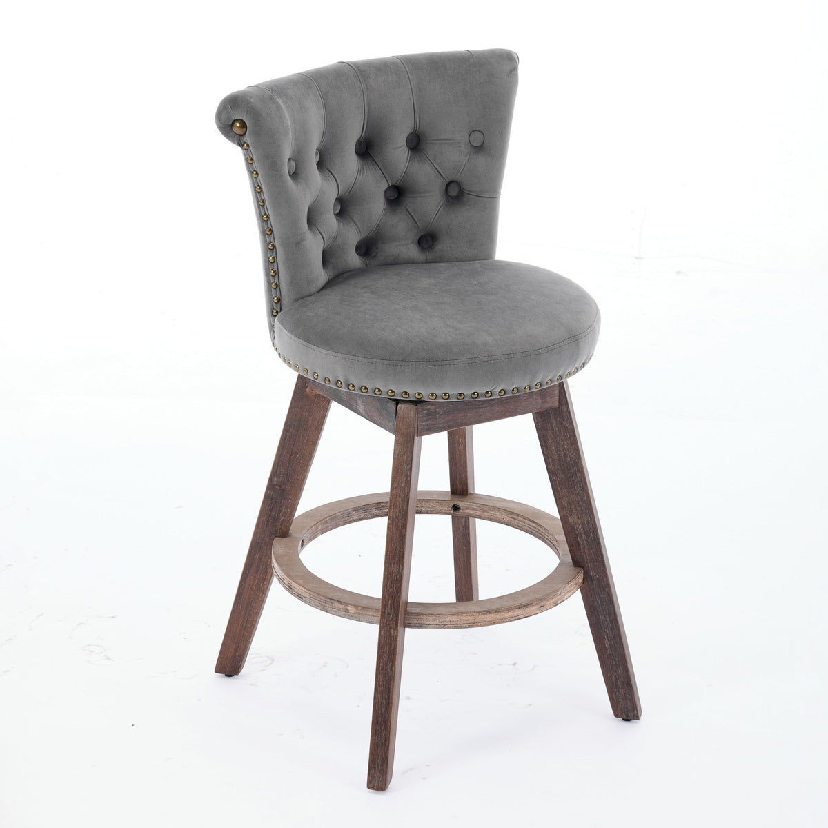 26" Gray Velvet Swivel Counter Height Bar Stools, Set of 2 – view 4