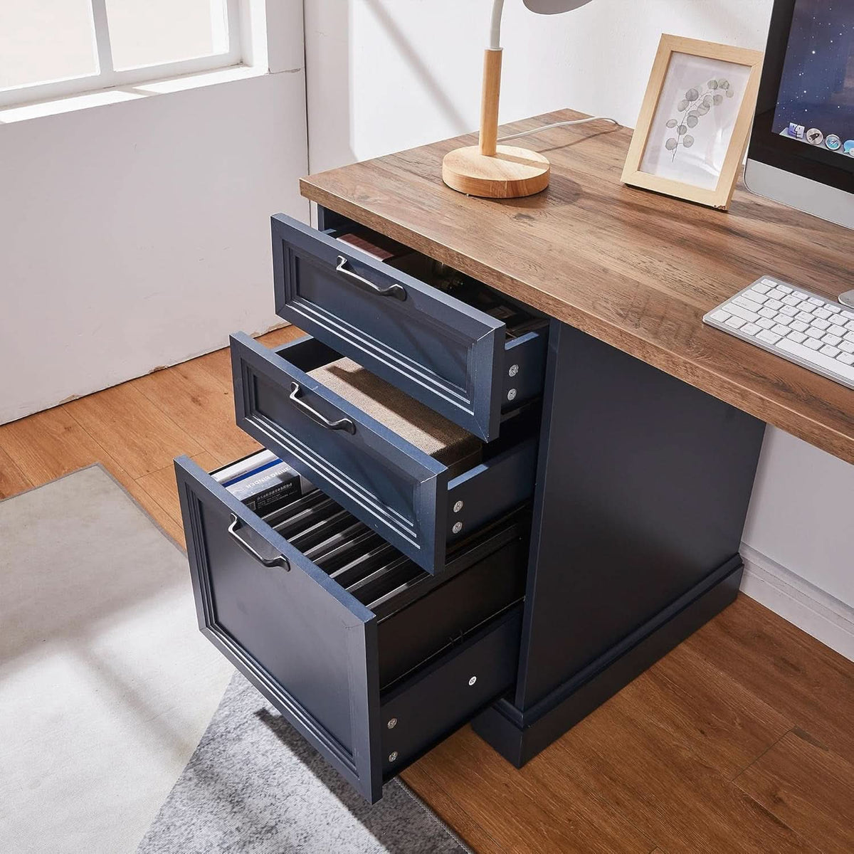 Blue Farmhouse Executive Desk with Built-In Charging Station – view 4