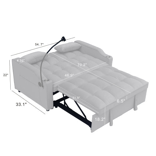 Light Gray Velvet Sleeper Loveseat with Pullout Bed and USB Ports – view 20
