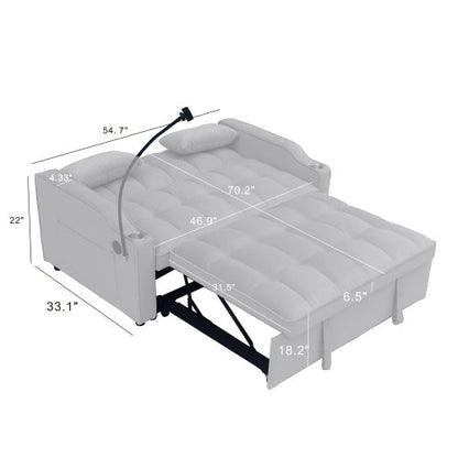 Light Gray Velvet Sleeper Loveseat with Pullout Bed and USB Ports – view 20