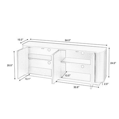 64 Inch Walnut Sideboard Storage Cabinet with Wave Pattern Doors – view 7