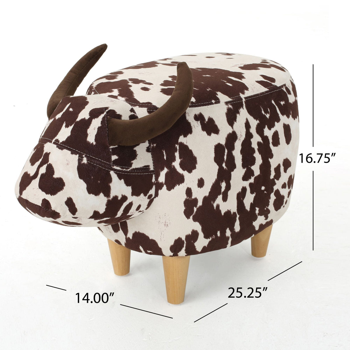 Cow-Shaped Ottoman Footstool in Fabric and Wood, Black or Dark Brown – view 4