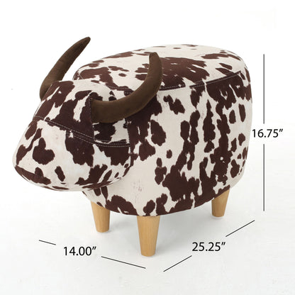 Cow-Shaped Ottoman Footstool in Fabric and Wood, Black or Dark Brown – view 4