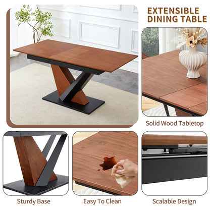 Dark Walnut Dining Table with Cross Geometric Legs, Scratch-Resistant – view 2