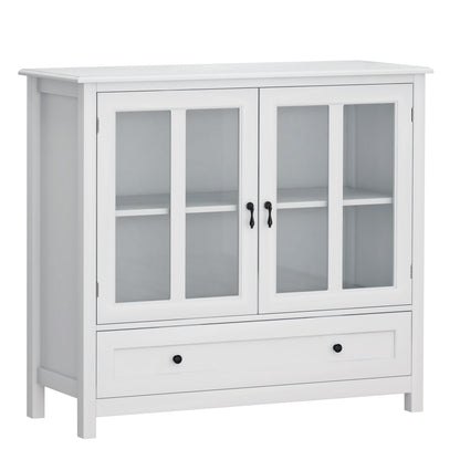 White Buffet Storage Cabinet with Double Glass Doors and Bell Handles – view 9