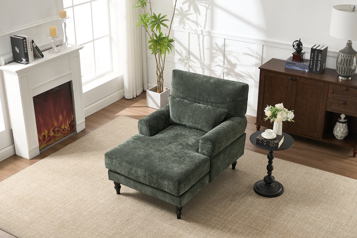 Modern Green Upholstered Chaise Lounge Recliner Chair with Solid Wood Frame – view 2
