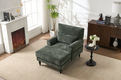 Modern Green Upholstered Chaise Lounge Recliner Chair with Solid Wood Frame – view 2