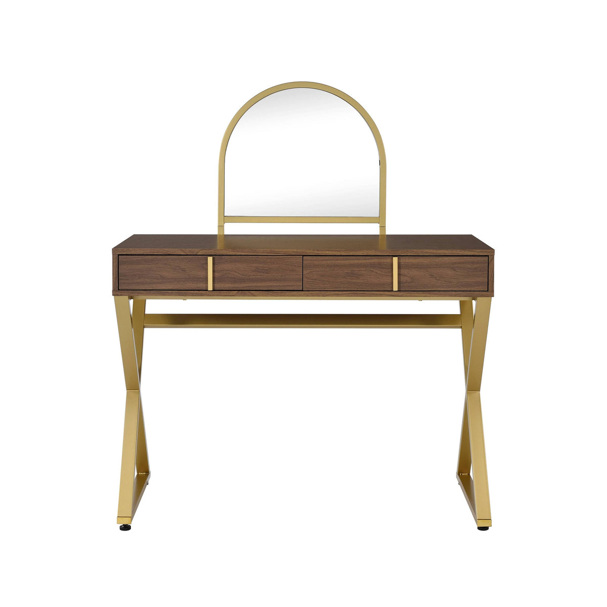 Coleen Walnut and Gold Vanity Desk with Mirror and Jewelry Tray – view 4