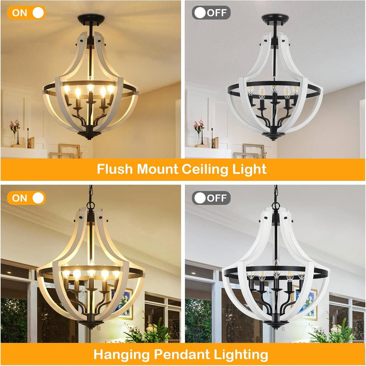 5-Light Farmhouse Chandelier with Dual-Mount Design, Weathered White – view 7