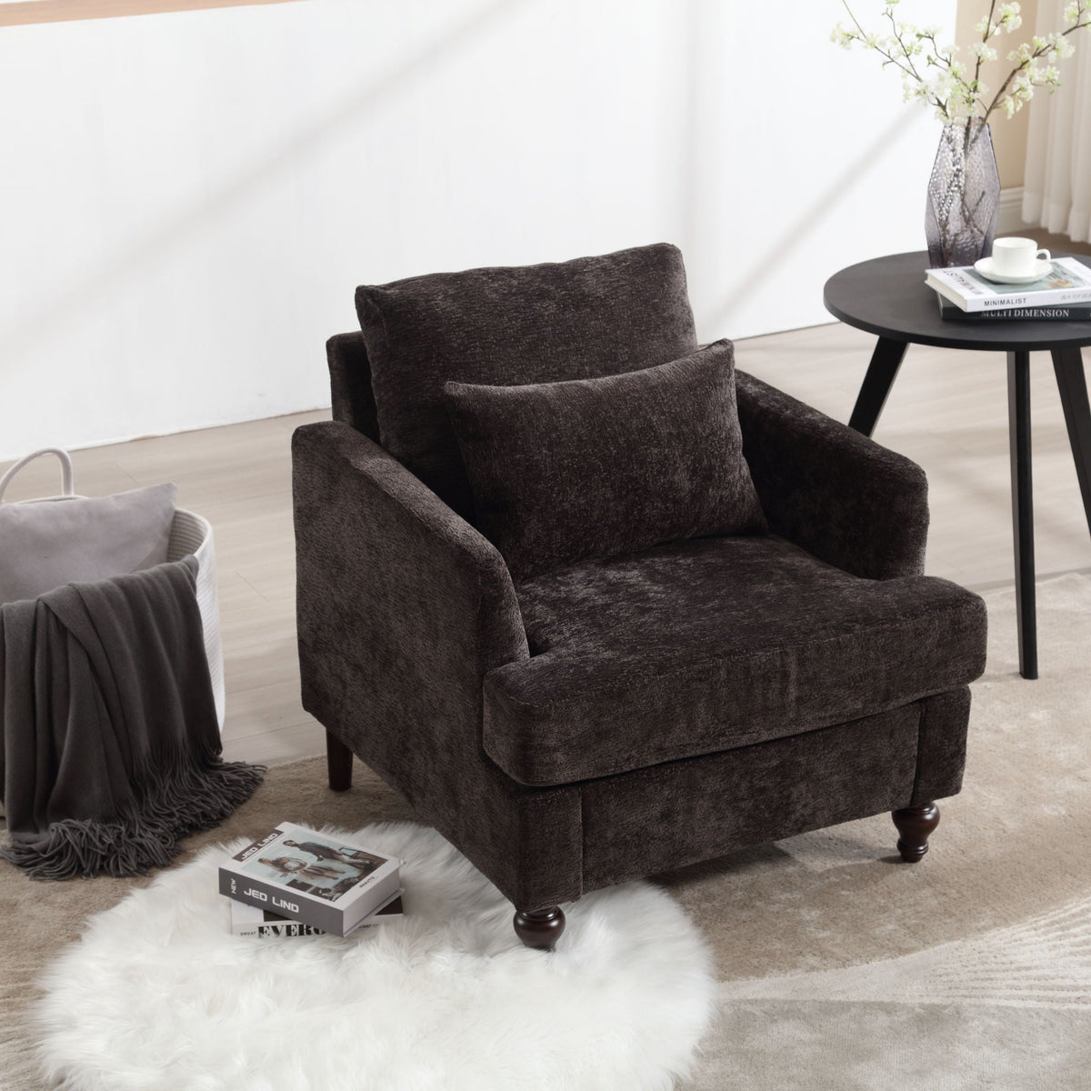 Mid Century Modern Tufted Armchair with Solid Wood Frame – view 7