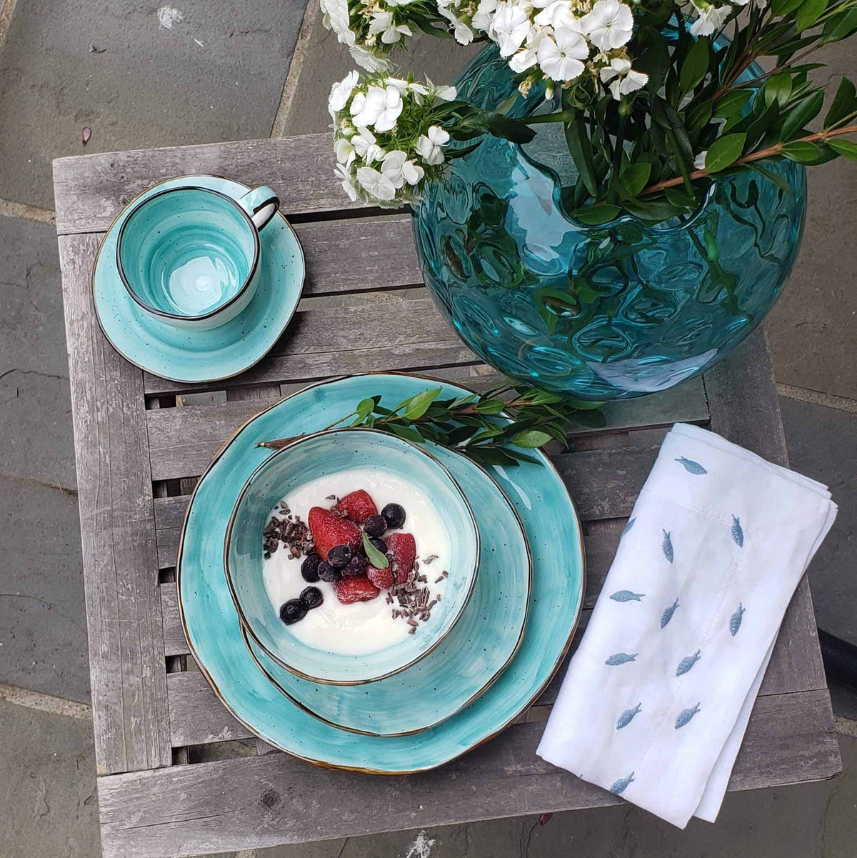 Cabana Turquoise Fine Bone China Dinnerware Set, 20 Piece – view 7