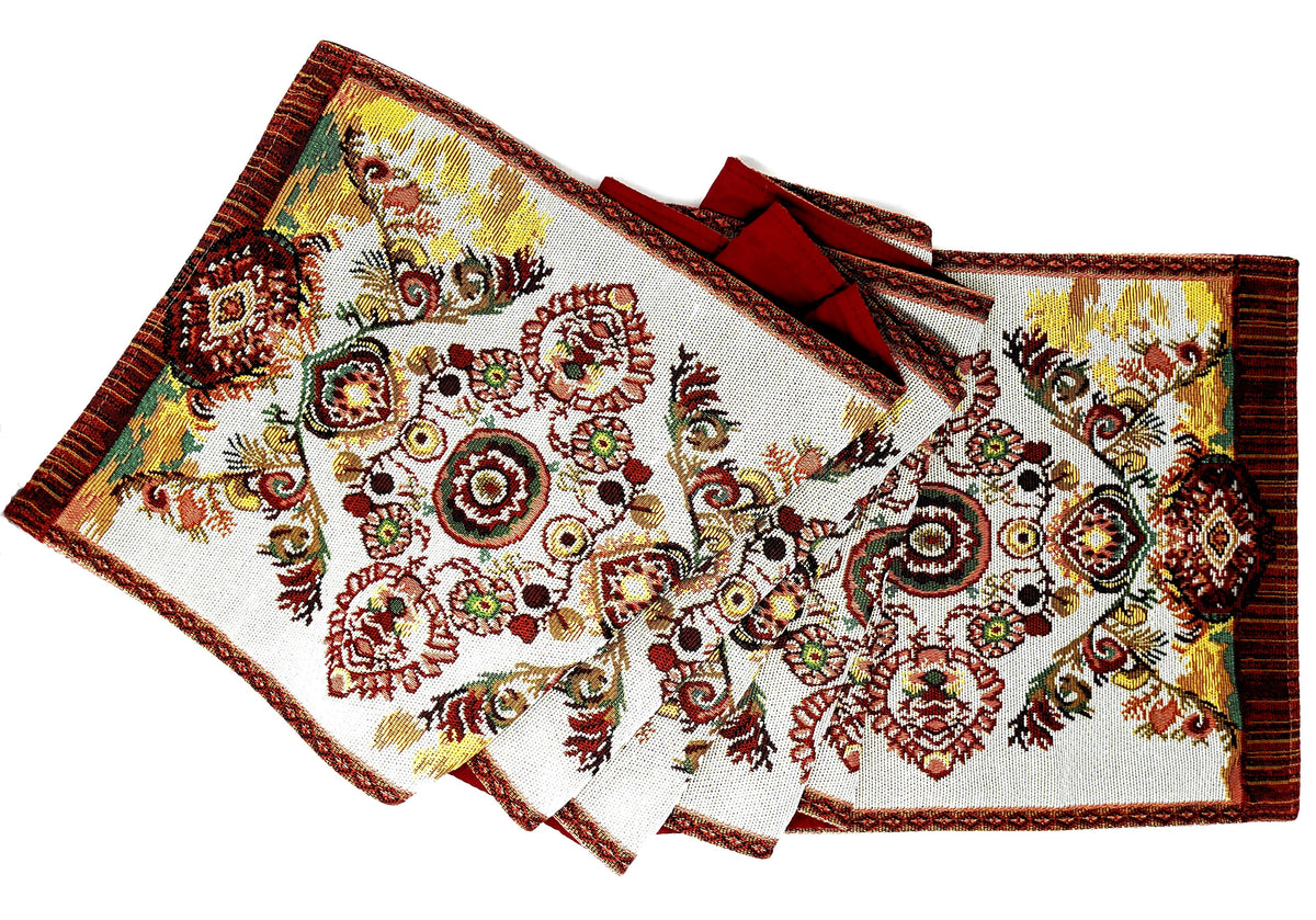 Elegant Burgundy Ornate Paisley Woven Tapestry Table Runner – view 10