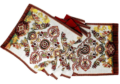 Elegant Burgundy Ornate Paisley Woven Tapestry Table Runner – view 10