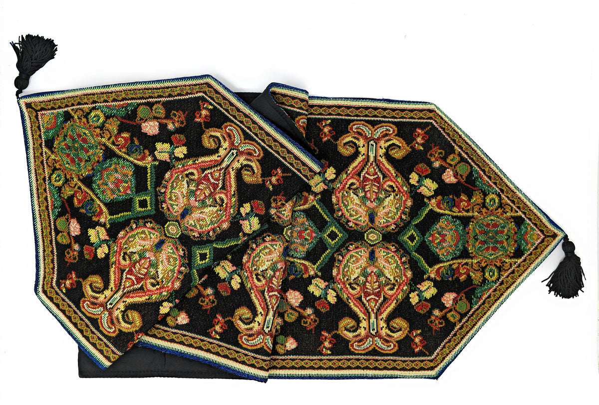 Elegant Black Ornate Paisley Woven Tapestry Table Runner – view 2