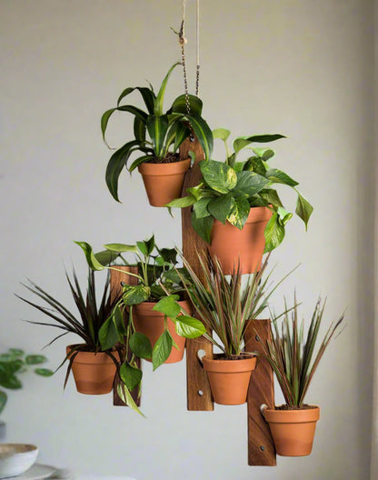 Acacia Wood 6-Pot Hanging Plant Holder, 3-Piece Set – view 6
